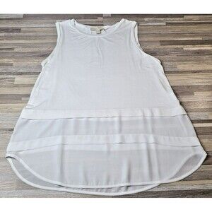 Michael Kors Women's Size Large White Sleeveless Sheer‎ Bottom Summer Top Tank